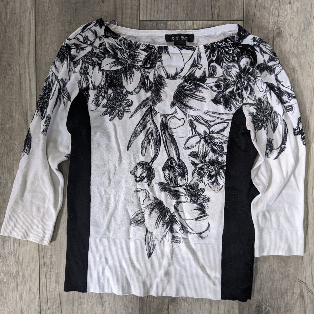 White and Black Floral Sweater